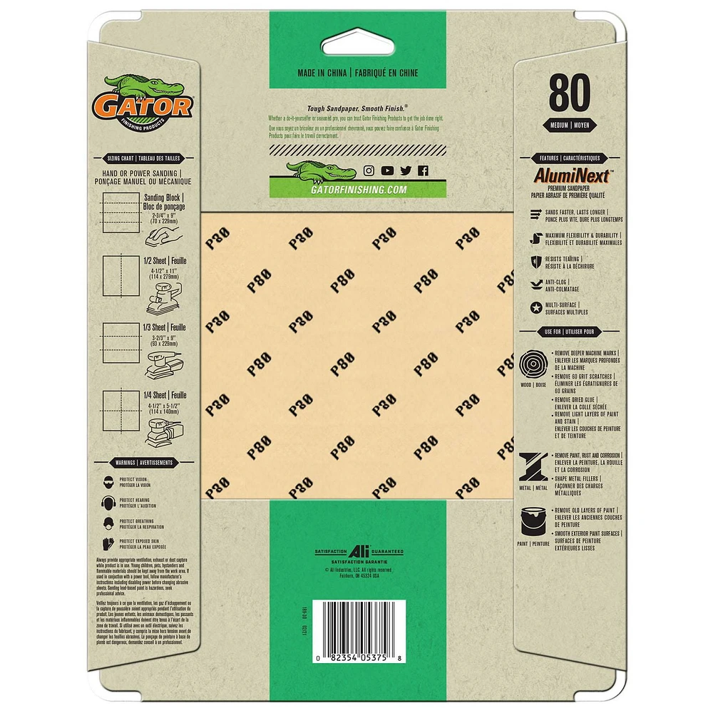 GATOR Premium Sanding Sheets, 80 Grit