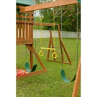 Creative Cedar Designs Mountain View Lodge Swingset With Yellow Accessories and Green Slide