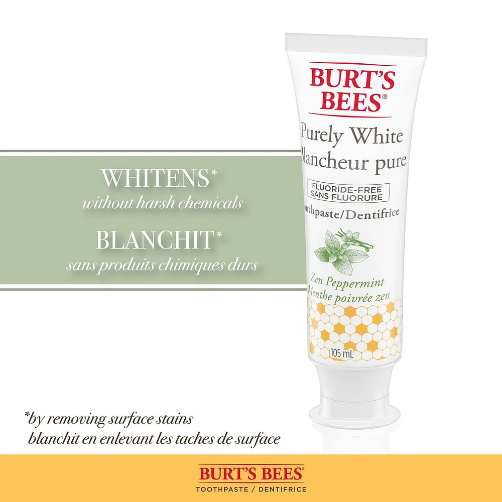 Dentifrice sans fluorure Burt’s Bees Blancheur pure, saveur Menthe poivrée zen 150 ml