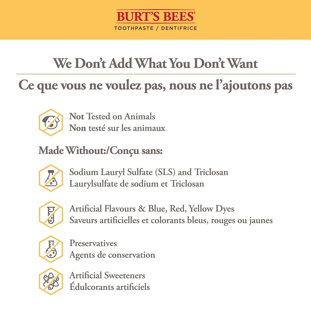 Dentifrice sans fluorure Burt’s Bees Blancheur pure, saveur Menthe poivrée zen 150 ml