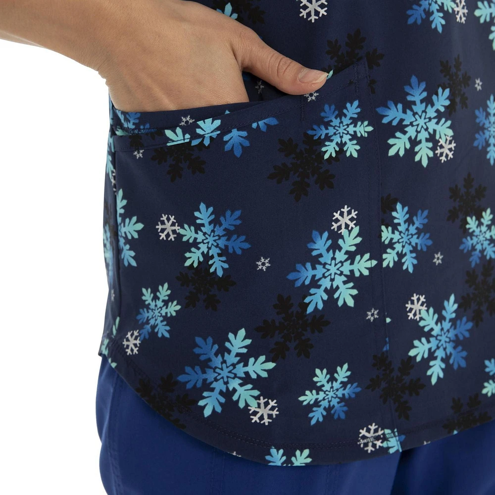 Scrubstar Women's "Ombre Snowflakes" V-Neck Print Top