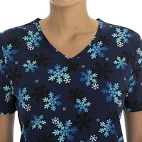 Scrubstar Women's "Ombre Snowflakes" V-Neck Print Top