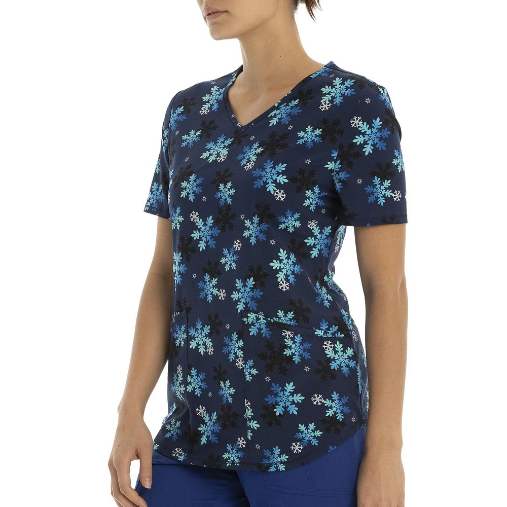 Scrubstar Women's "Ombre Snowflakes" V-Neck Print Top