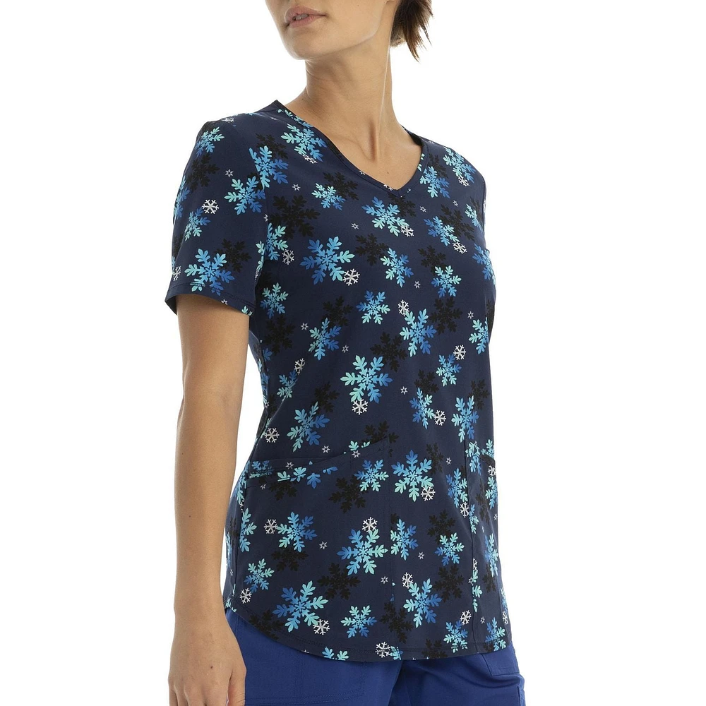 Scrubstar Women's "Ombre Snowflakes" V-Neck Print Top