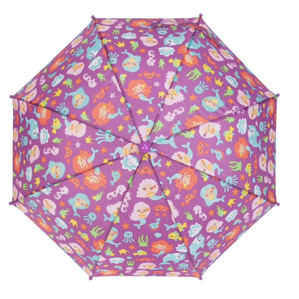 Parapluie imprimé sirène Parapluie à imprimé sirène avec un design ludique et un bouton-poussoir manuel pour profiter de n’importe quelle saison des pluies.