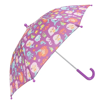 Parapluie imprimé sirène Parapluie à imprimé sirène avec un design ludique et un bouton-poussoir manuel pour profiter de n’importe quelle saison des pluies.