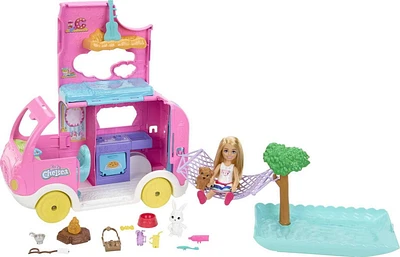 Barbie Chelsea 2-in-1 Camper Playset with Chelsea™ Small Doll, 2 Pets & 15 Accessories, Ages 3+