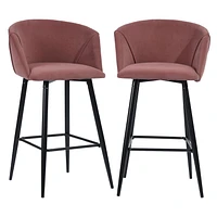 Accent Upholstered Bar Stools Set of 2 with Metal Legs and Footrest , Mid Century Modern 28" Counter Stools with Low Back for Kitchen Island Home Pub-Silver, Pink