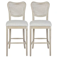 High Dining Chairs Set of 2, Upholstered Side Chairs with Cane Back & Wooden Legs, Mid Century Modern Designed Chairs Living Room Kitchen Chairs