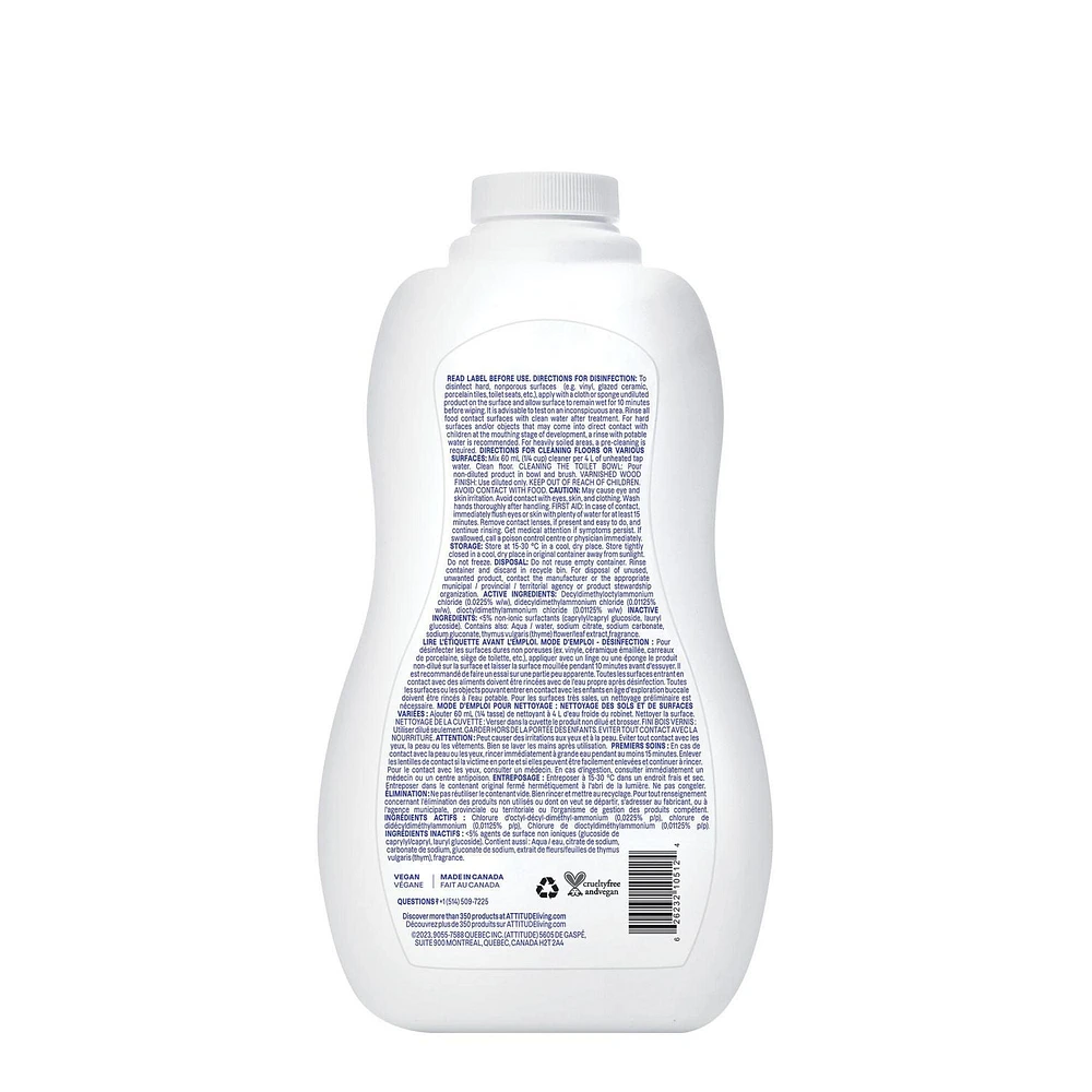 ATTITUDE home+ technology, Floors & Surfaces Cleaner Disinfectant 99.99%, Lavender & Thyme