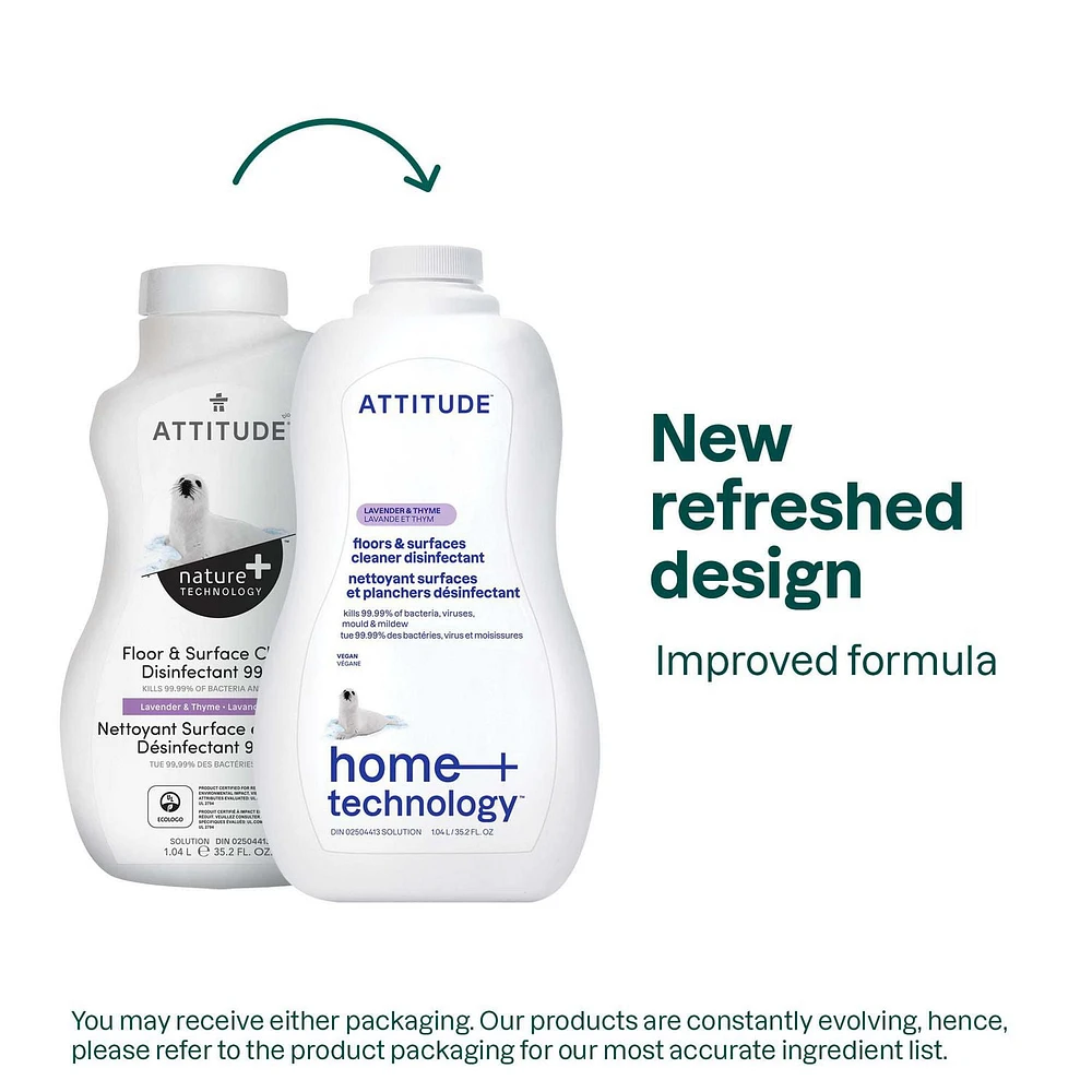 ATTITUDE home+ technology, Floors & Surfaces Cleaner Disinfectant 99.99%, Lavender & Thyme