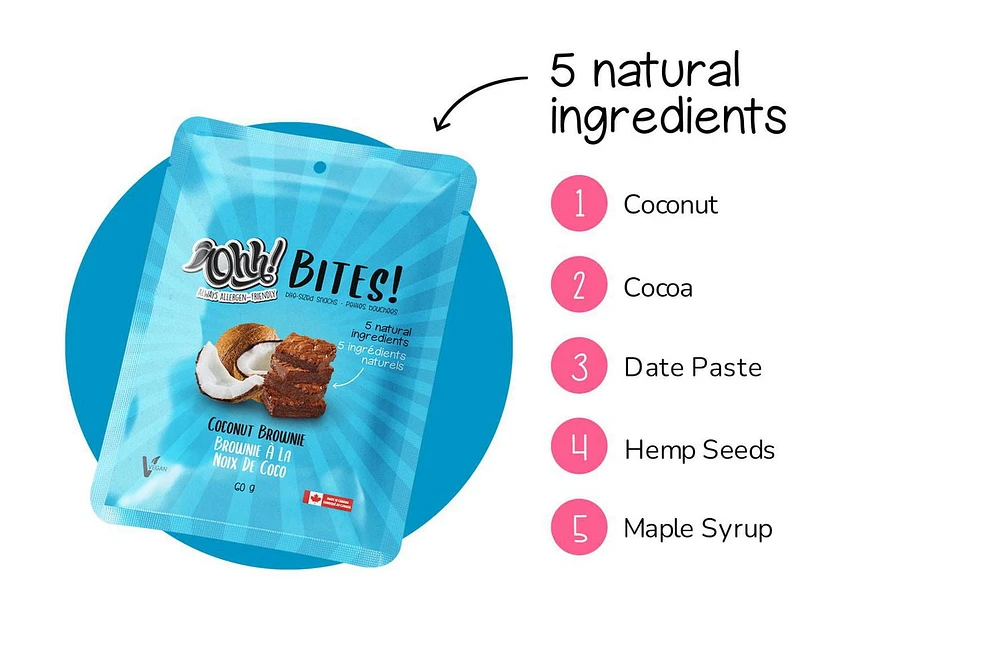 Ohh! Foods Coconut Brownie Snacking Bites (60g), Gluten-Free, Vegan, Wheat-Free, Free From the Top 10 Common Allergens.