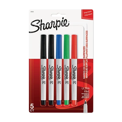 Sharpie Permanent Markers, Ultra Fine Point, Assorted Colours, 5 Count