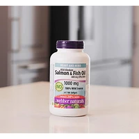 Webber Naturals Huile de poissons et de saumon sauvage d’Alaska, 1 000 mg 150 + 30 gélules, PRIMES !