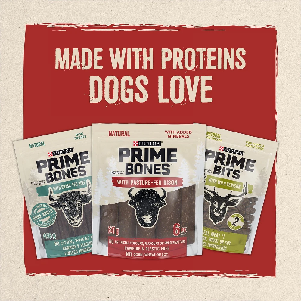 Prime Bones Bison Bone-Shaped Dog Chews, Dog Treats