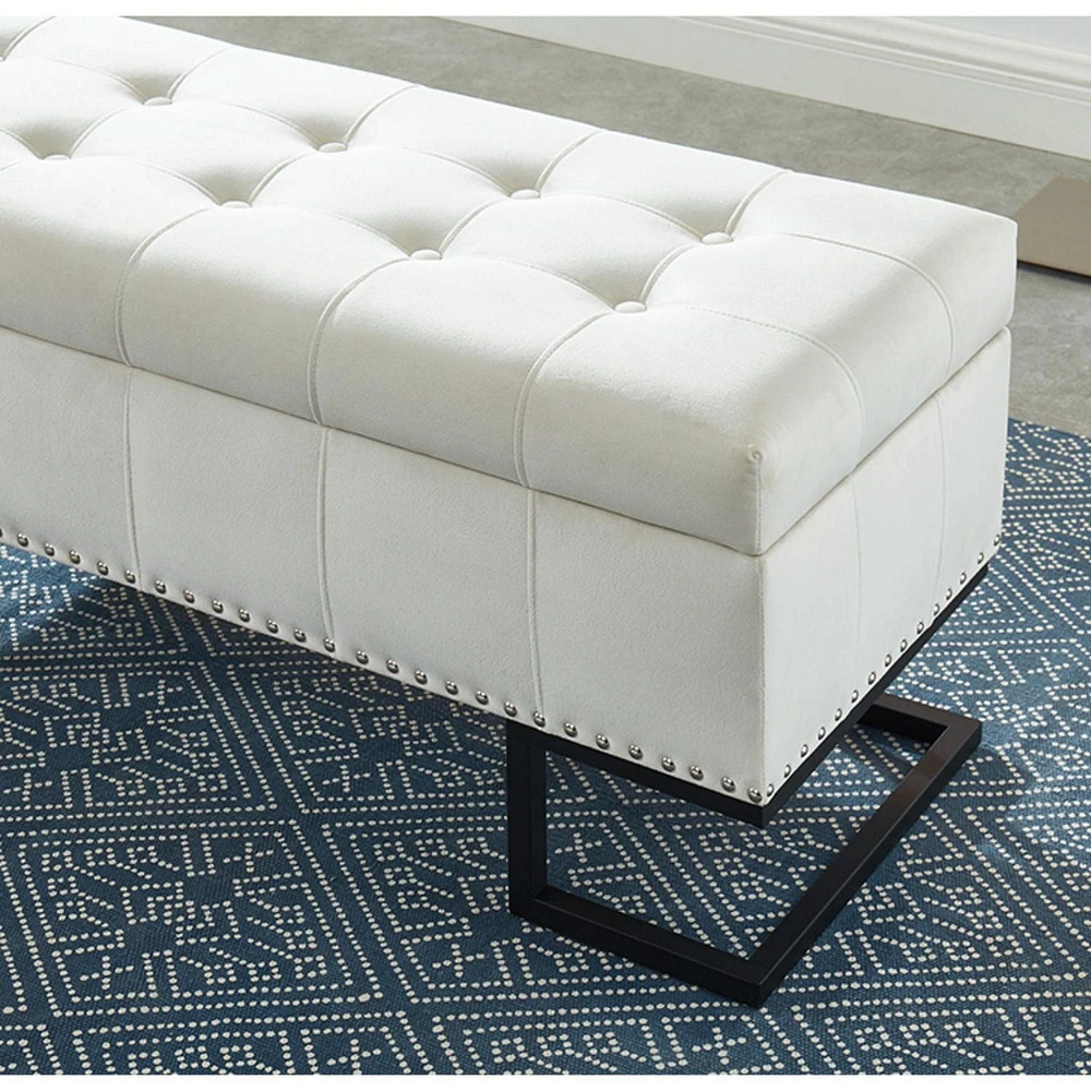 Imperial Tufted Double Ottoman With Black Base (Beige)