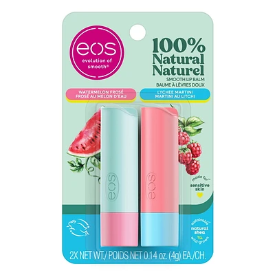 eos 100% Natural Lip Balm Sticks- Watermelon Frosé and Lychee Martini, All-Day Moisture, 4g, 2-Pack, 2 Pack