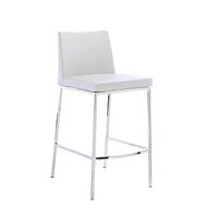 Modern White PU Stool, Stainless Steel Frame, Counter 26"H. Stool Chair ideal for Kitchen Island Counter.