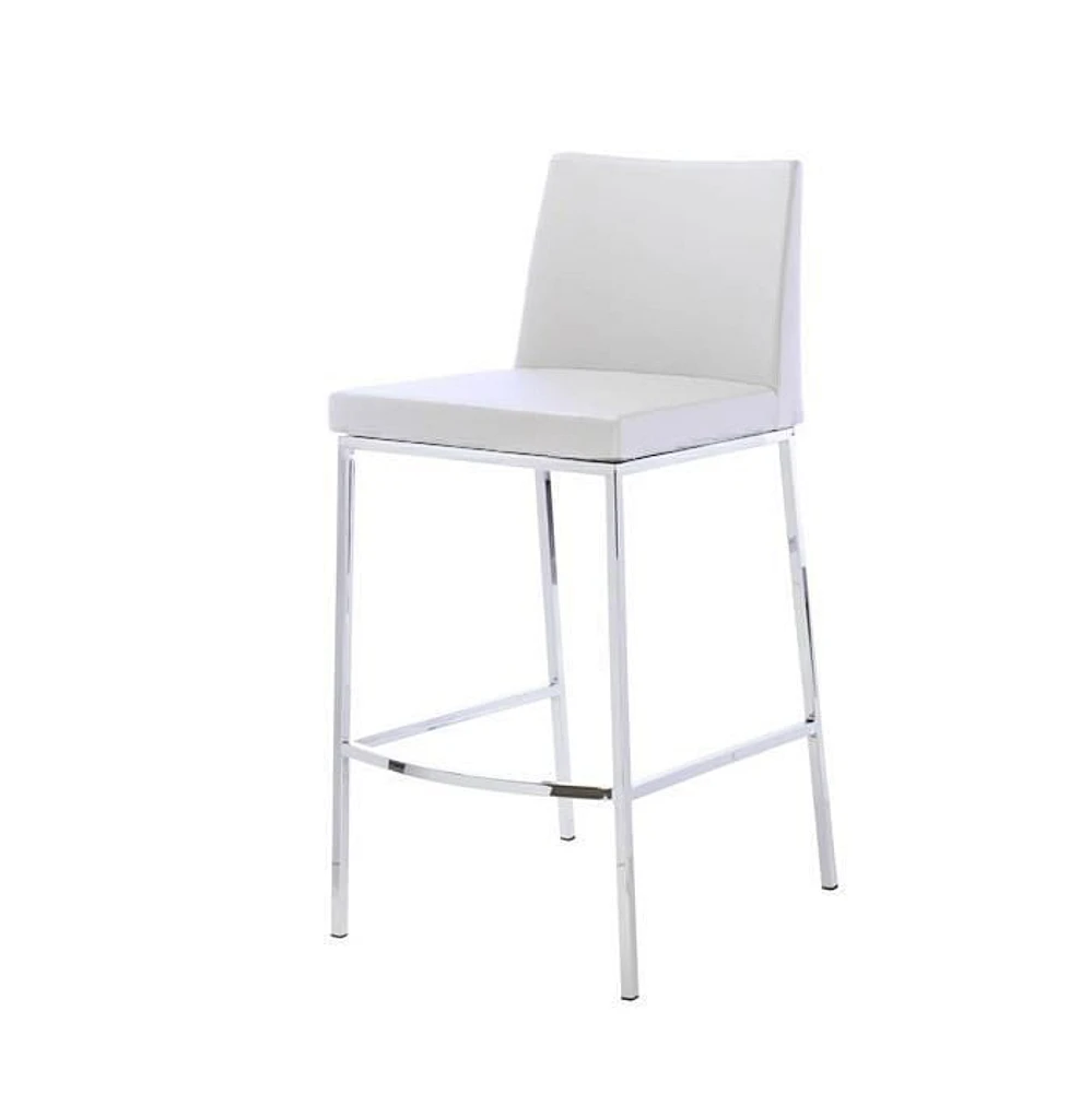 Modern White PU Stool, Stainless Steel Frame, Counter 26"H. Stool Chair ideal for Kitchen Island Counter.