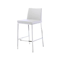 Modern White PU Stool, Stainless Steel Frame, Counter 26"H. Stool Chair ideal for Kitchen Island Counter.