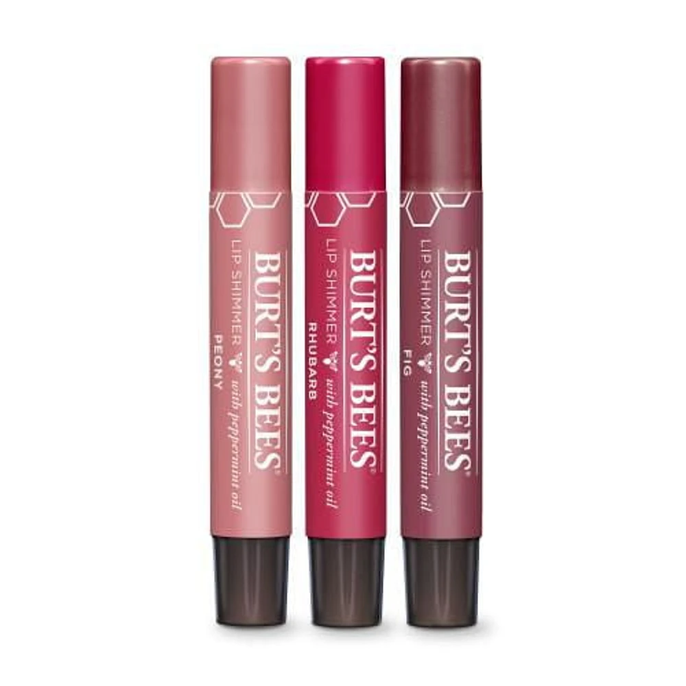 Burt's Bees® Kissable Colour Holiday Gift Set, Warm Collection, 3 Lip Shimmers in Peony, Rhubarb and Fig