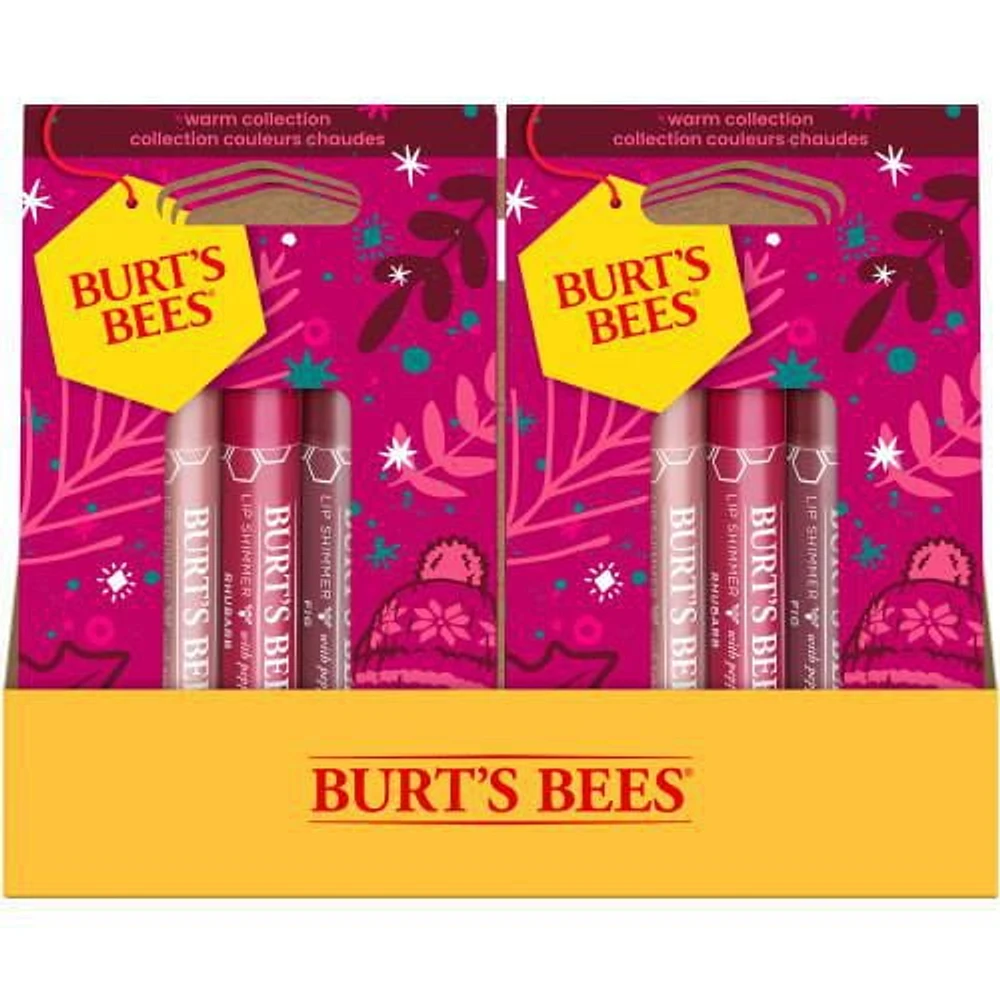 Burt's Bees® Kissable Colour Holiday Gift Set, Warm Collection, 3 Lip Shimmers in Peony, Rhubarb and Fig