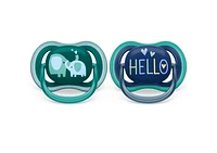 Philips Avent Ultra Air Pacifier 18m+, opal elephant / blue hello, 2 pack SCF349/18, Avent Ultra Air Paci 18m+ elephant / hello 2pk