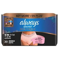 Always Discreet Boutique Incontinence and Postpartum Underwear for Women, Maximum Protection, S/M, Rosy, 20CT