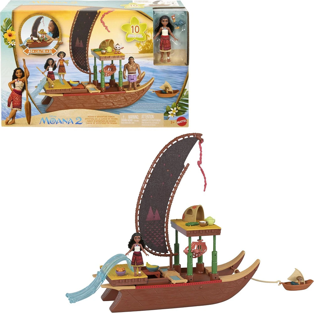 Disney Moana 2 Toys, Moana’s Adventure Canoe Playset with 1 Small Doll, 1 Canoe & 10 Accessories