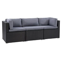 CorLiving Parksville Resin Wicker Rattan and Galvanized Steel 3 Piece Patio Sofa with Cushions, Expandable, Outdoor Seating