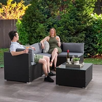 CorLiving Parksville 5-Piece Resin Wicker Rattan and Galvanized Steel Patio Sectional Set with Cushions and Coffee Table, Expandable Outdoor Seating