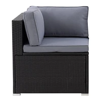 CorLiving Parksville Resin Wicker Rattan and Galvanized Steel 3 Piece Patio Sofa with Cushions, Expandable, Outdoor Seating