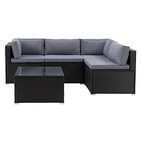 CorLiving Parksville 5-Piece Resin Wicker Rattan and Galvanized Steel Patio Sectional Set with Cushions and Coffee Table, Expandable Outdoor Seating