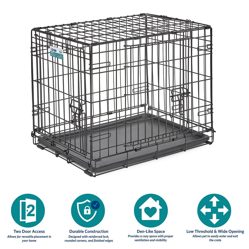 MidWest iCrate Double-Door Folding Dog Crate with Divider Panel, 2-Door Dog Crate