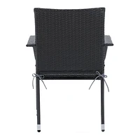 CorLiving Parksville 2-Piece Resin Wicker Patio Armchair Set Stackable - Black Finish/Ash Grey Cushions