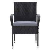 CorLiving Parksville 2-Piece Resin Wicker Patio Armchair Set Stackable - Black Finish/Ash Grey Cushions