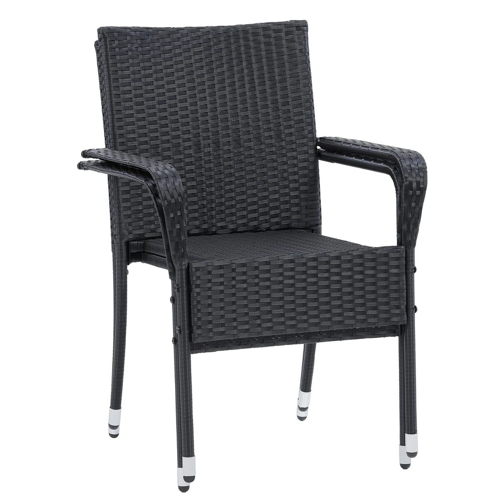 CorLiving Parksville 2-Piece Resin Wicker Patio Armchair Set Stackable - Black Finish/Ash Grey Cushions