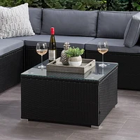 CorLiving Parksville Resin Wicker Rattan and Galvanized Steel Square Patio Coffee Table with Tempered Glass Top