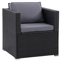 CorLiving Parksville Resin Wicker and Steel Patio Armchair with Cushions, Standalone or as Part of a Set, Sold Individually