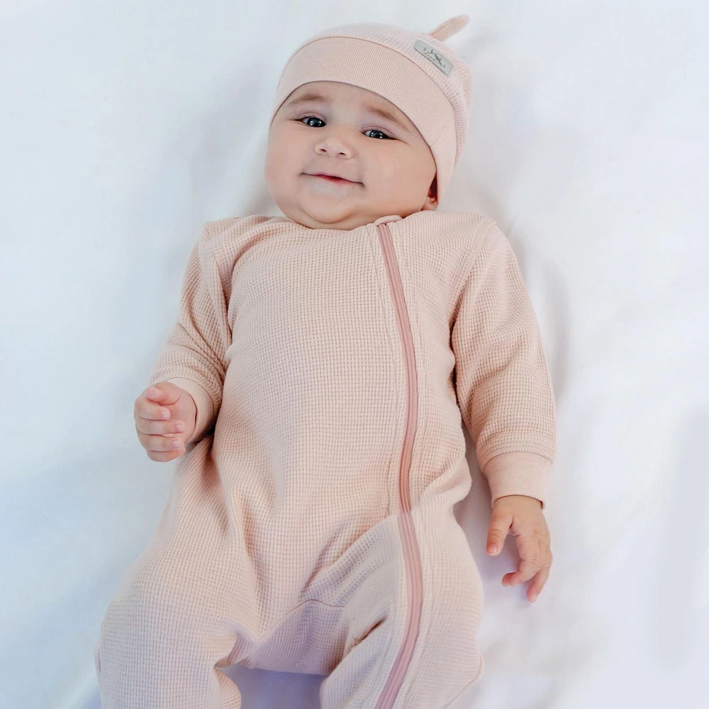Juddlies Designs - Nouveau-né, bébé, tout-petit - Collection Mini Waffle - Dormeur à pied - Argile Rose