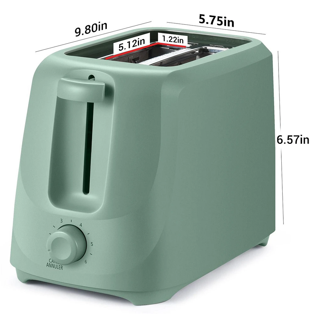 Mainstays 2-Slice Toaster with 6 Shade Settings and Removable Crumb Tray, Sage Green