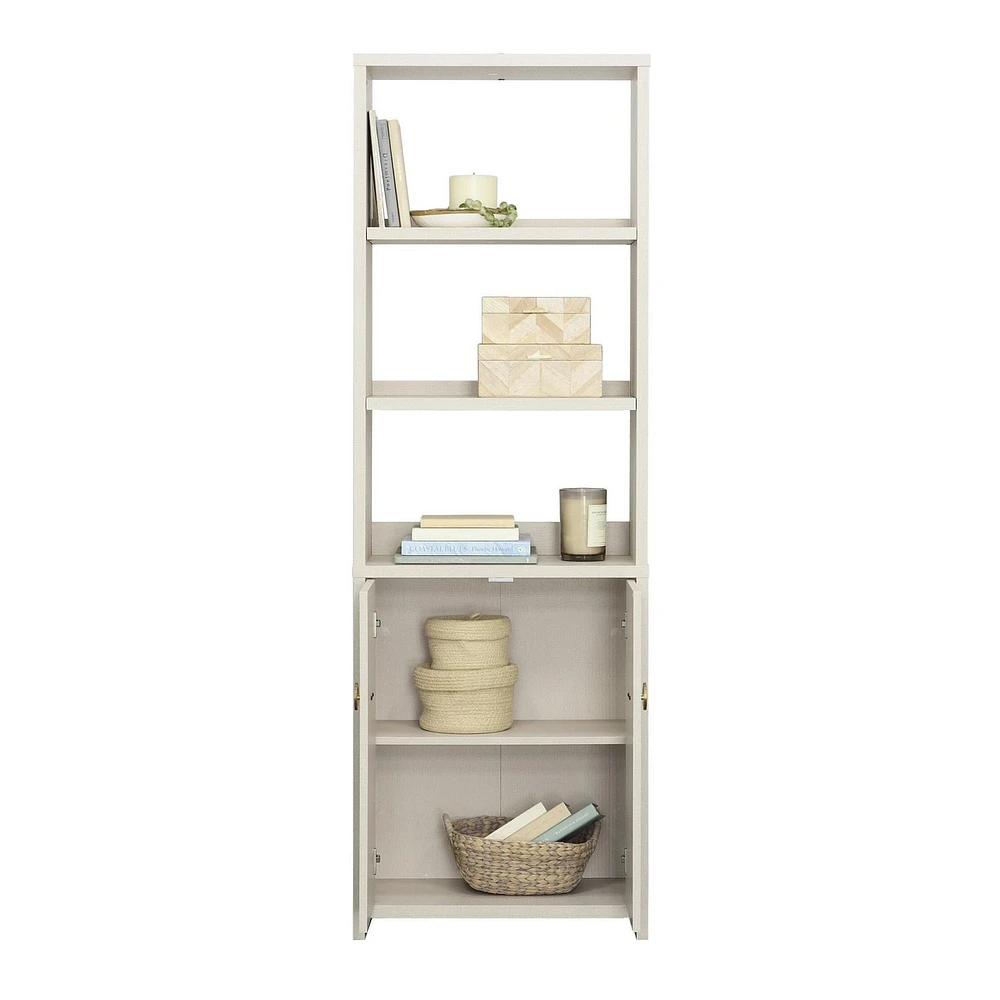 Sauder Grand Coast Bookcase with Doors, Dove Linen, 433247