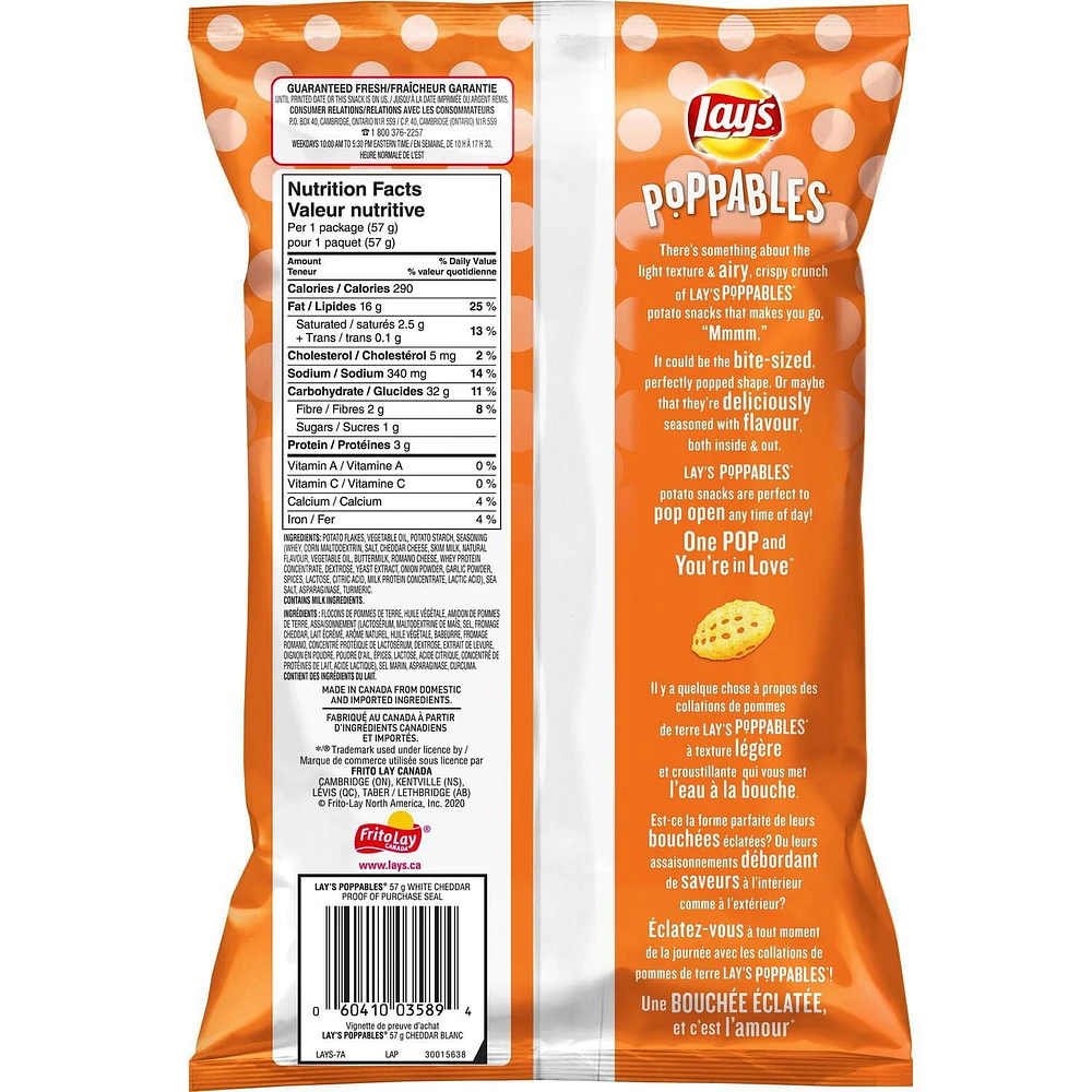 Lay’s Poppables White Cheddar flavoured potato snacks