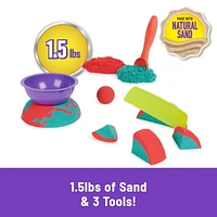 Kinetic Sand Mold n’ Flow, 1.5 Red and Teal Play Sand, 3 Tools Sensory Toys for Kids Ages 3+