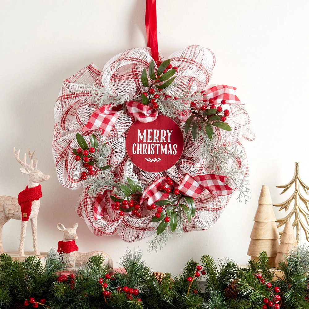 Holiday Time 20" Merry Christmas Mesh Wreath