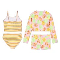 Btween Girls' Mix and Match Swim 4-Piece Set