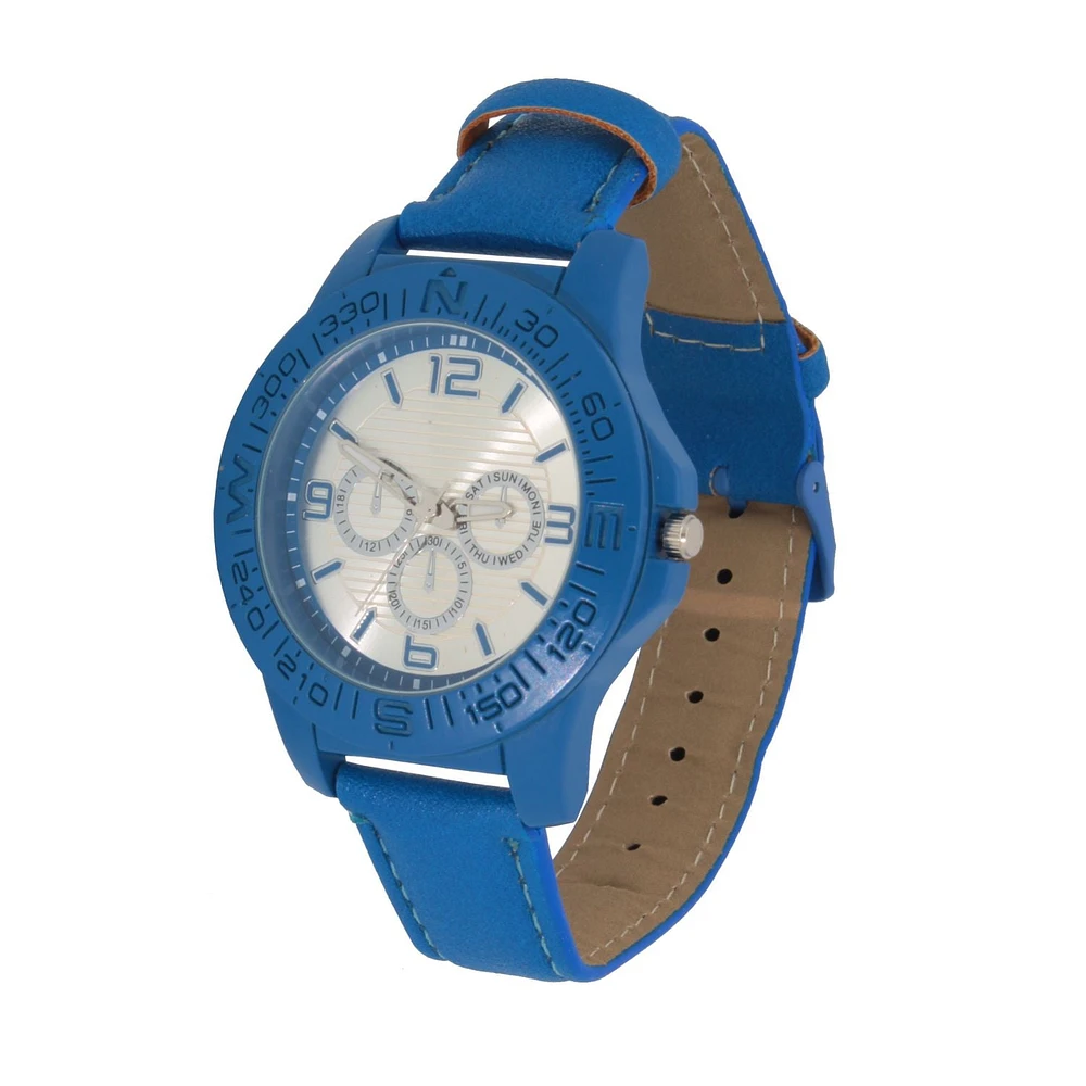 Men's Easy Read Analog Blue PU Strap Watch with Multi use tool and Pouch