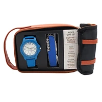 Men's Easy Read Analog Blue PU Strap Watch with Multi use tool and Pouch