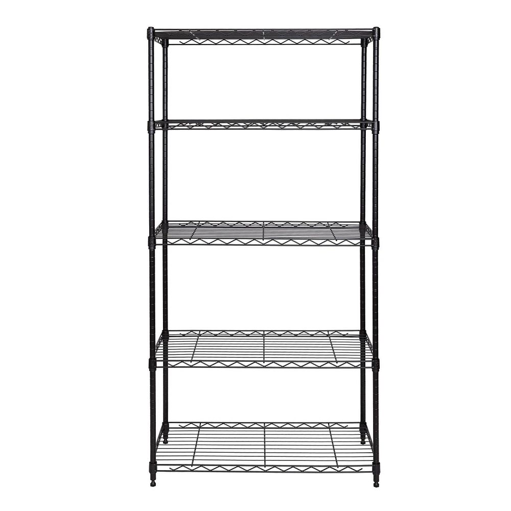 Seville Classics 5-Tier Steel Shelving with Levelling Feet - Black - 60" H x 30" W x 14" D