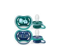 Philips Avent Ultra Air Pacifier 18m+, opal elephant / blue hello, 2 pack SCF349/18, Avent Ultra Air Paci 18m+ elephant / hello 2pk